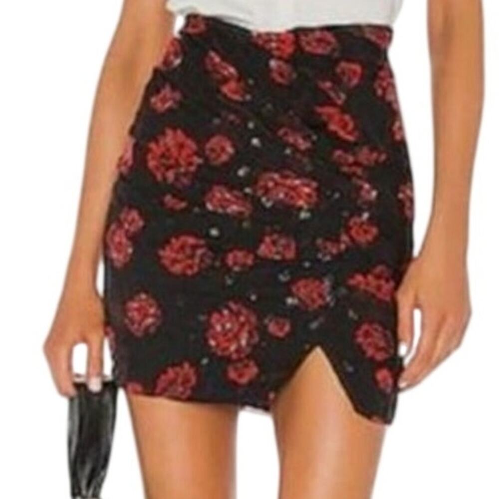 IRO Bootab Ruched Floral Print Chiffon Mini Skirt Women's Size 34 (US 2) NWT